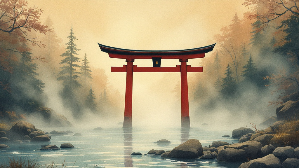 Sacred onsen with torii gate